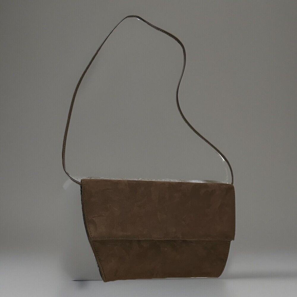 Y2K Vintage Posh Brown Suede Leather Clutch w/Shoulder strap. Made USA